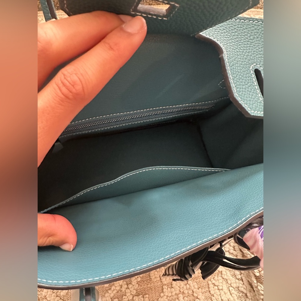 Elegant Teal Handbag with Scarf Accent - Picture 3 of 7